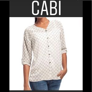 Cabi White and Black Print Button Down